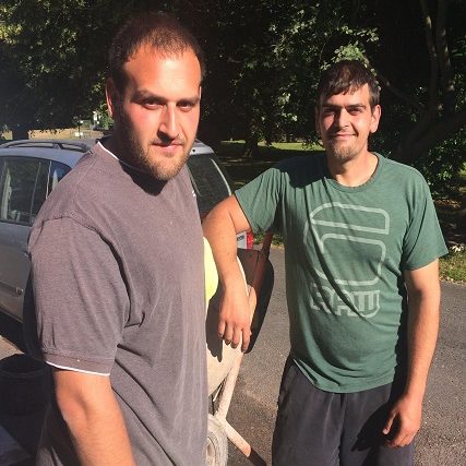 Bricklaying students John and Frank Lengyel