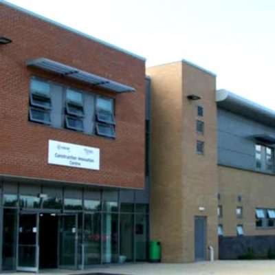 The Construction Innovation Centre at the Wellington Road campus - the ground floor is glass fronted, the exterior of the upper floor is red brick