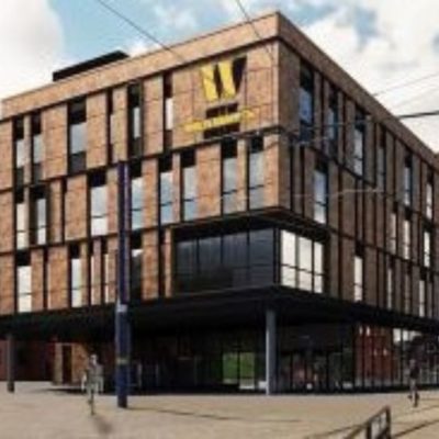 Image of the proposed new City Learning Quarter building featuring the college's Yellow and Black logo